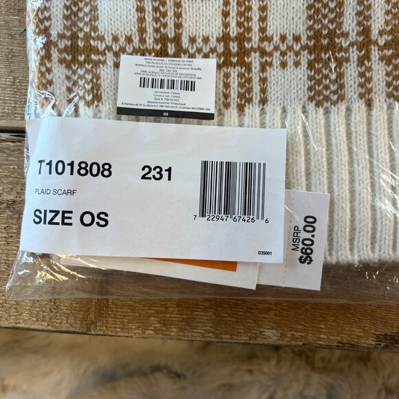 Timberland Wheat Plaid Soft Knit Buffalo Plaid Scarf 10" x 68" NWT - Picture 4 of 4